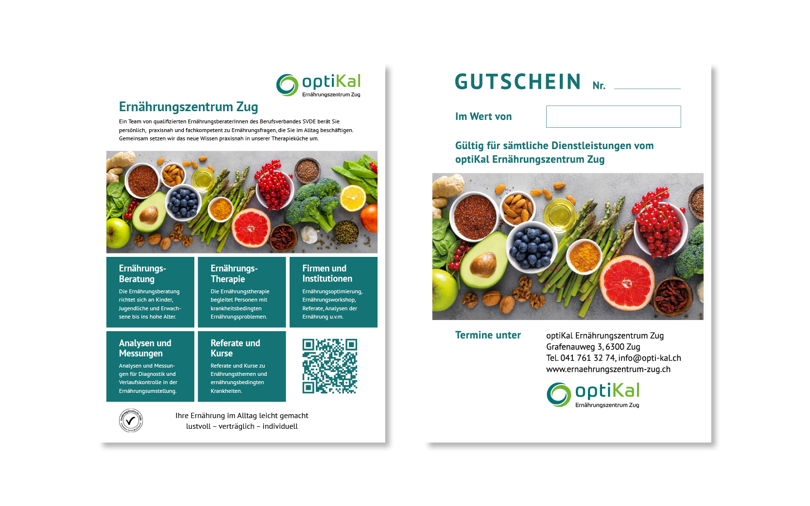 Website-Portfolio Iris Eigenmann | OptiKal Ernährungszentrum Zug | Flyer - Gutschein
