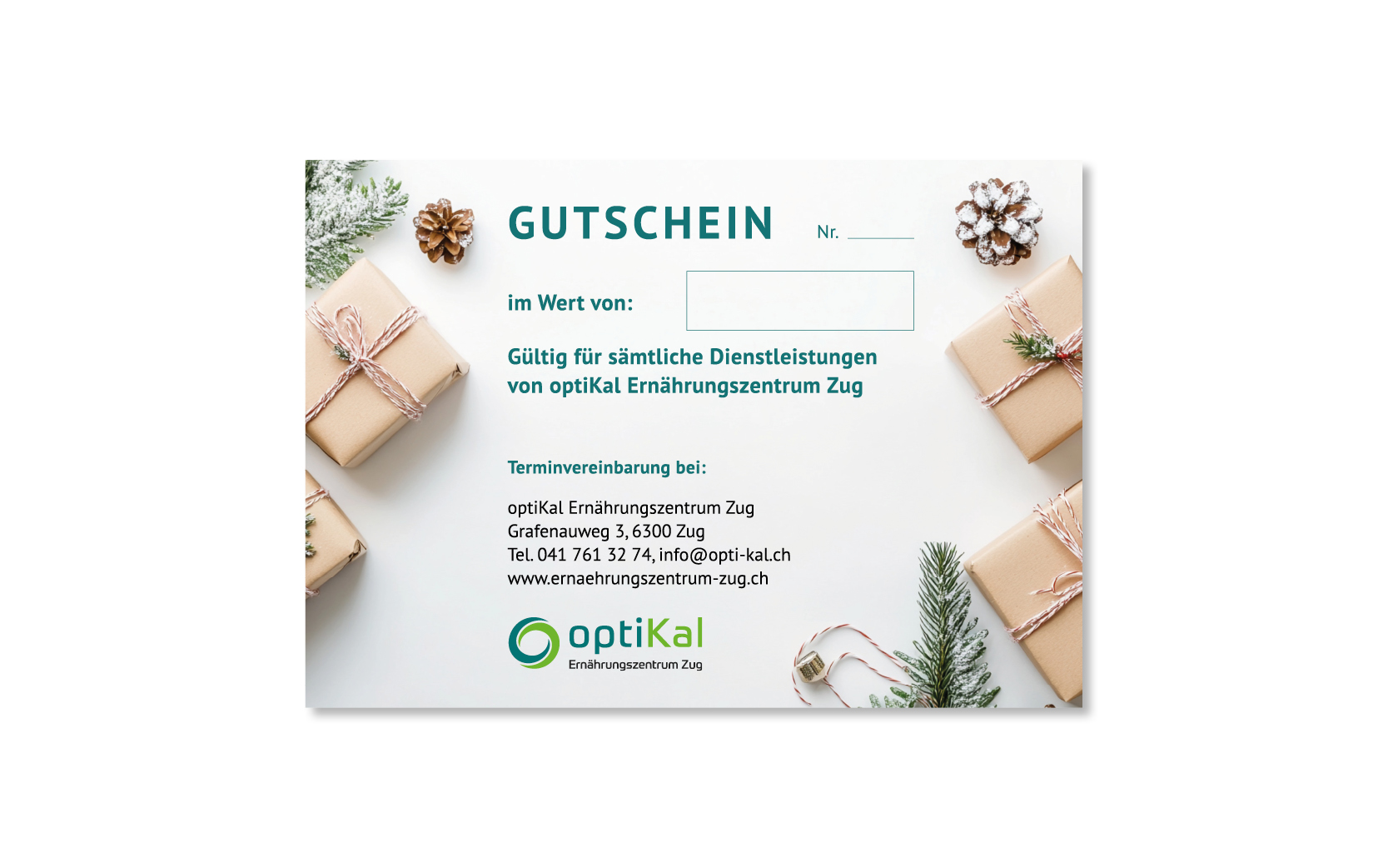 Website-Portfolio Iris Eigenmann | OptiKal Ernährungszentrum Zug | Gutschein